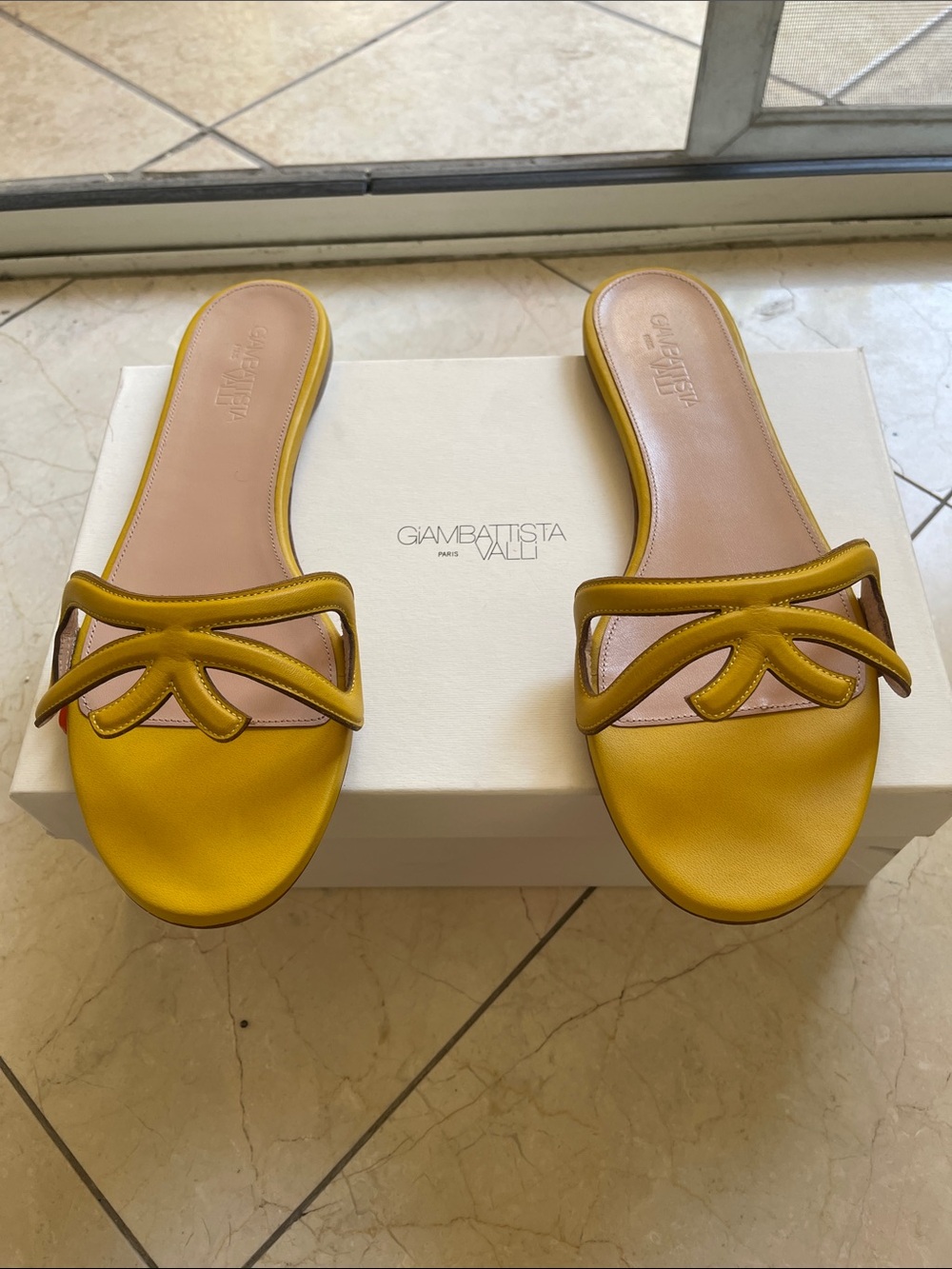 Giambattista Valli Yellow Leather Slide Sandals
